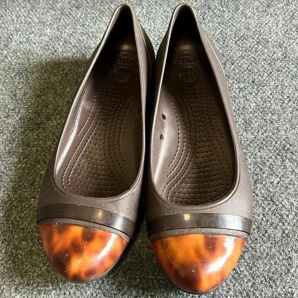 Crocs Tortoise Cap Toe Flats Ballet Slip On - Picture 1 of 7